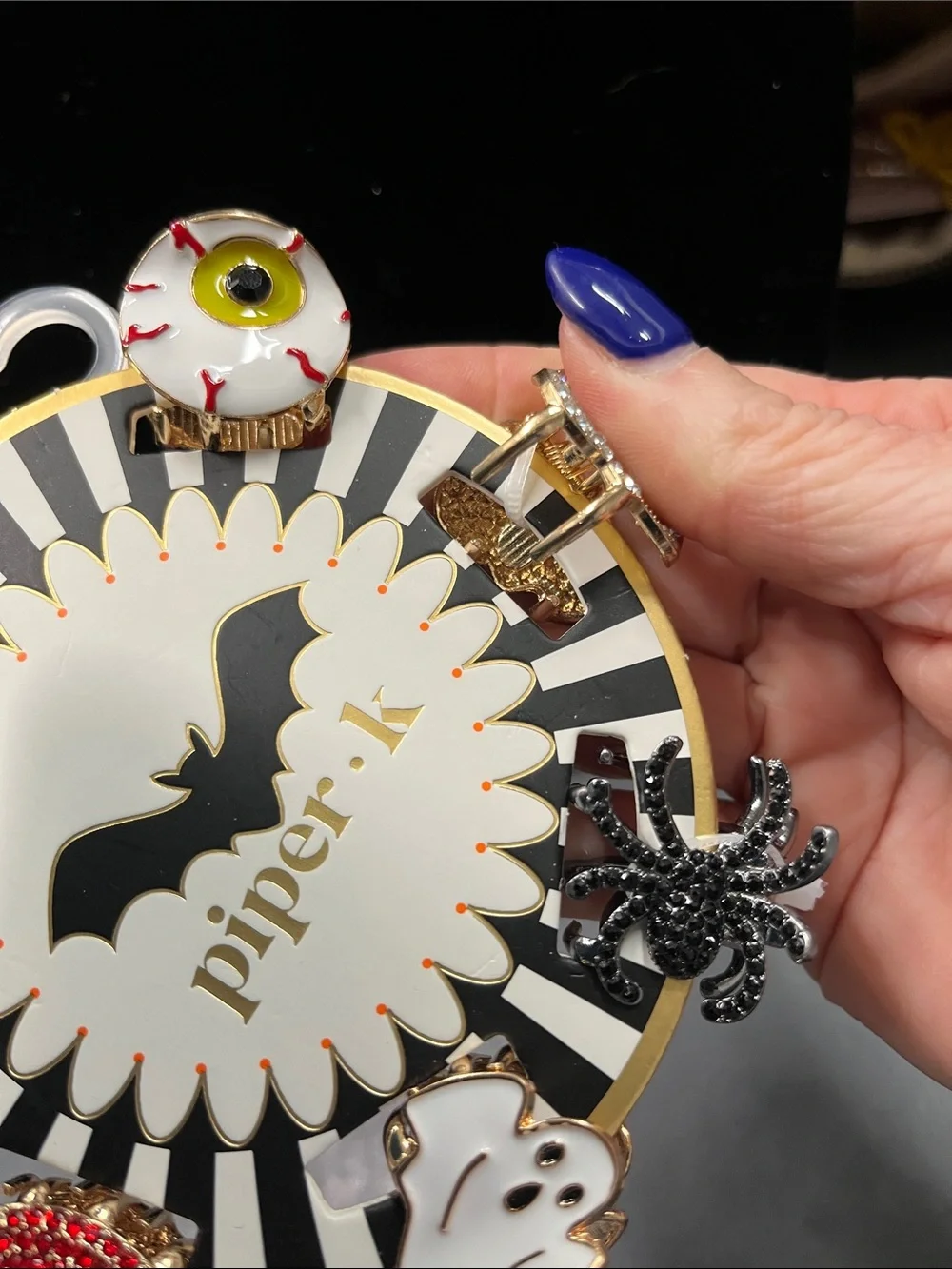 NWT Piper K Halloween Small Metal Hair Clip Set - Black, White, Red, Gold, Green